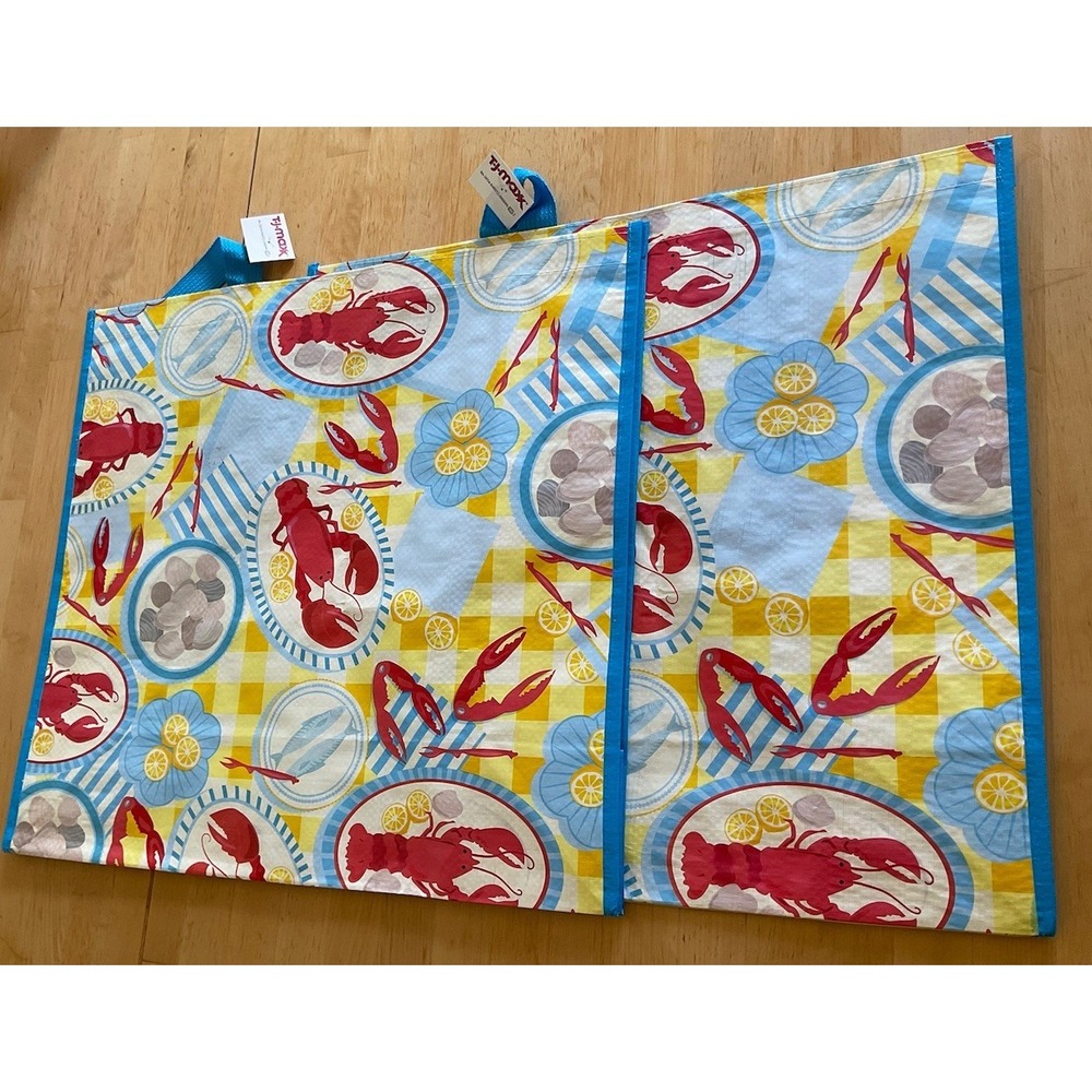 2 Coastal Reusable Tote Bag 20"X 18"X 8" LOBSTER DINNER By T.J.MAXX